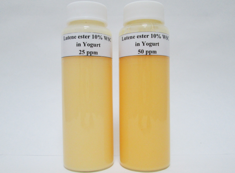 溶於優酪乳中(左至右濃度為25ppm、50ppm)